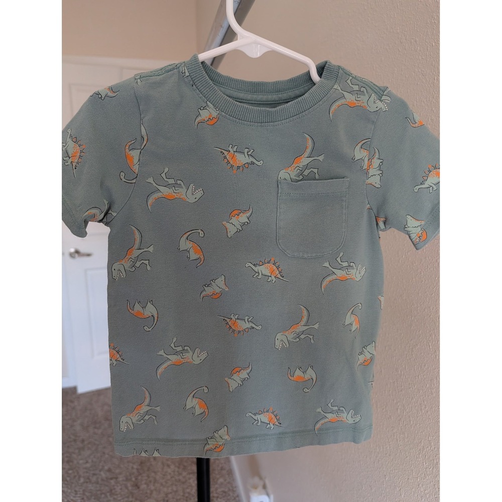 C&C California Kids Boys Sage Green Dinosaur Print Pocket T-Shirt Size 3T